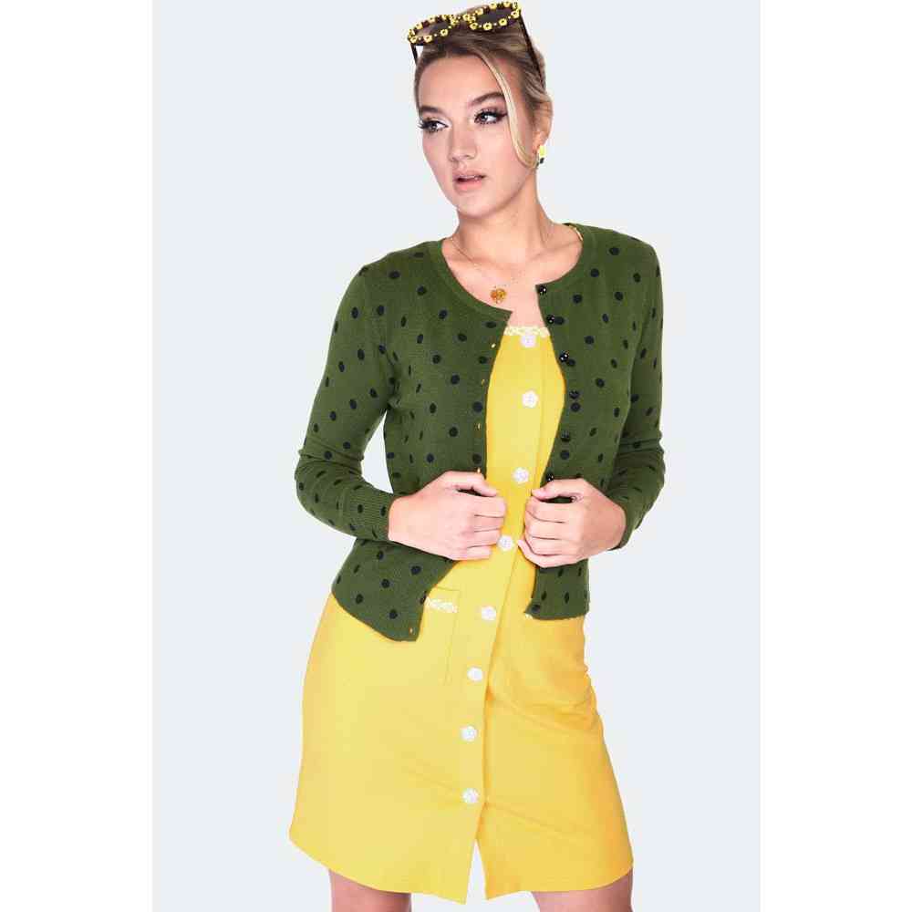 Voodoo Vixen - Polka dot Cardigan - Olive green